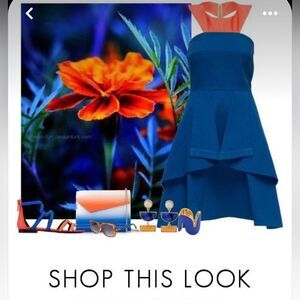 Blue and Orange Denim Asymmetrical Halter Dress 100% Cotton Cutout Shoulder sz S